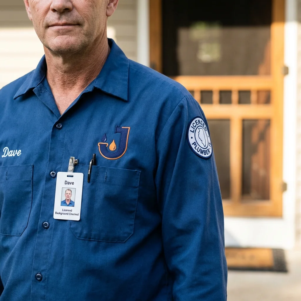 Licensed plumber showing ID badge in Skokie, IL