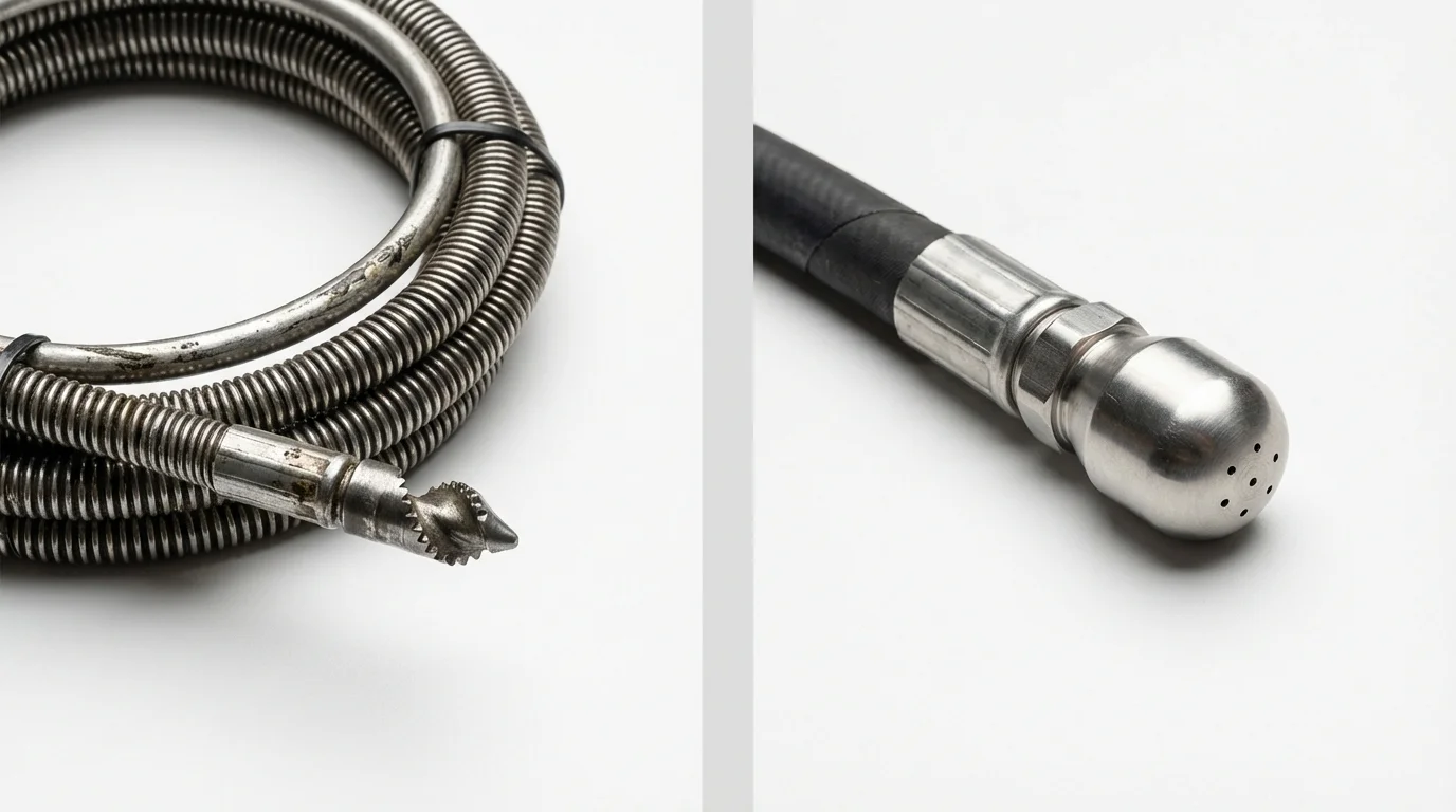 Drain snake cable and hydro jetting nozzle used for drain cleaning in Skokie, IL