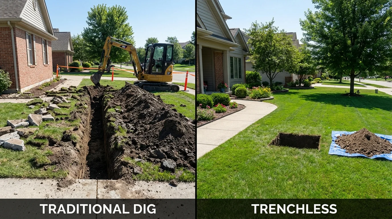 Trenchless sewer repair with minimal yard damage versus traditional excavation in Skokie, IL